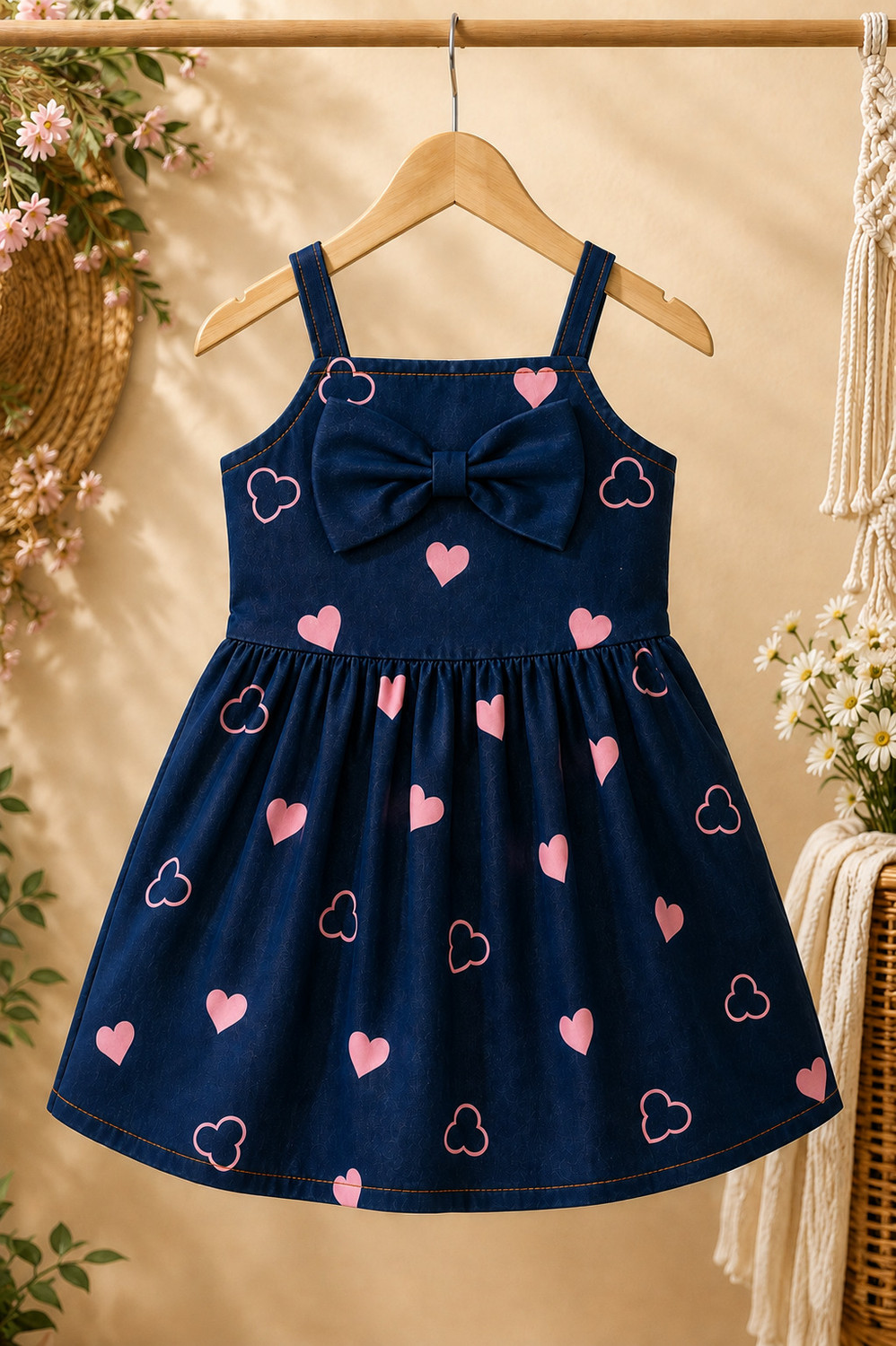 Image of MunchkinMode Baby Girls Above Knee Casual Dress (Blue, Noodle strap)