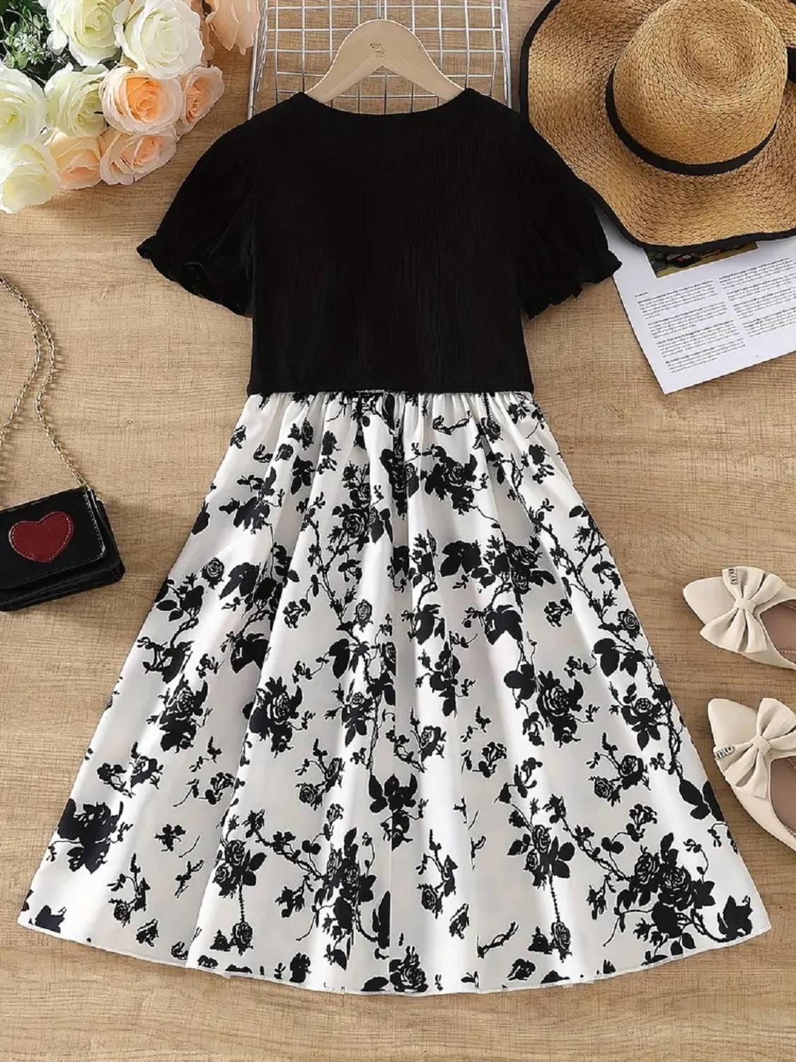 Miss & Chief Girls Black Midi/Knee Length Casual Dress - Image 2