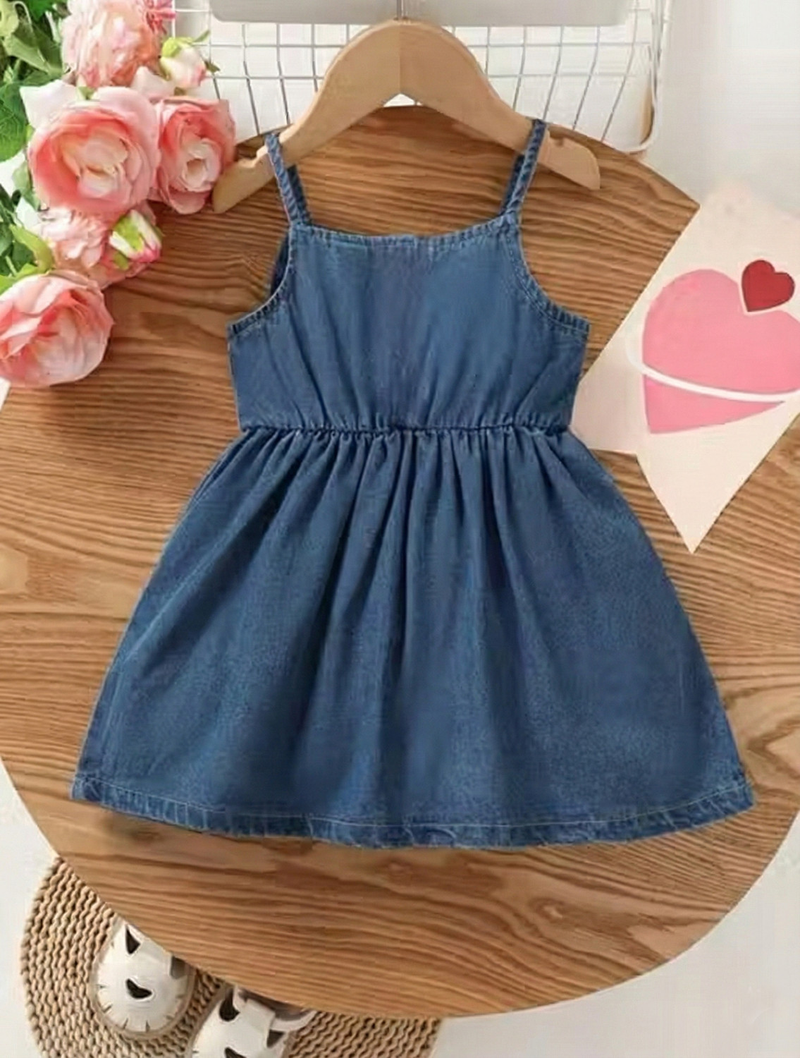 Image of MunchkinMode Baby Girls Above Knee Casual Dress (Blue, Noodle strap)