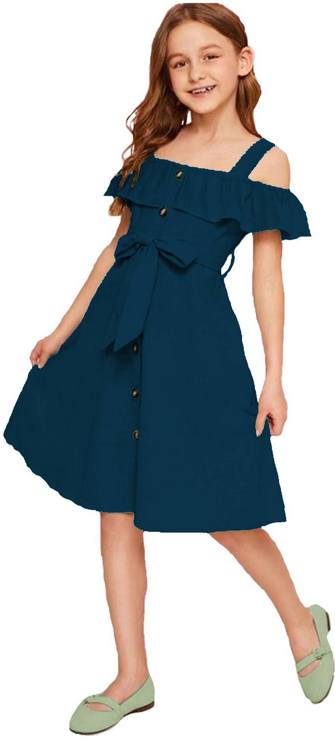 BHOOLKU Girls Midi/Knee Length Casual Dress