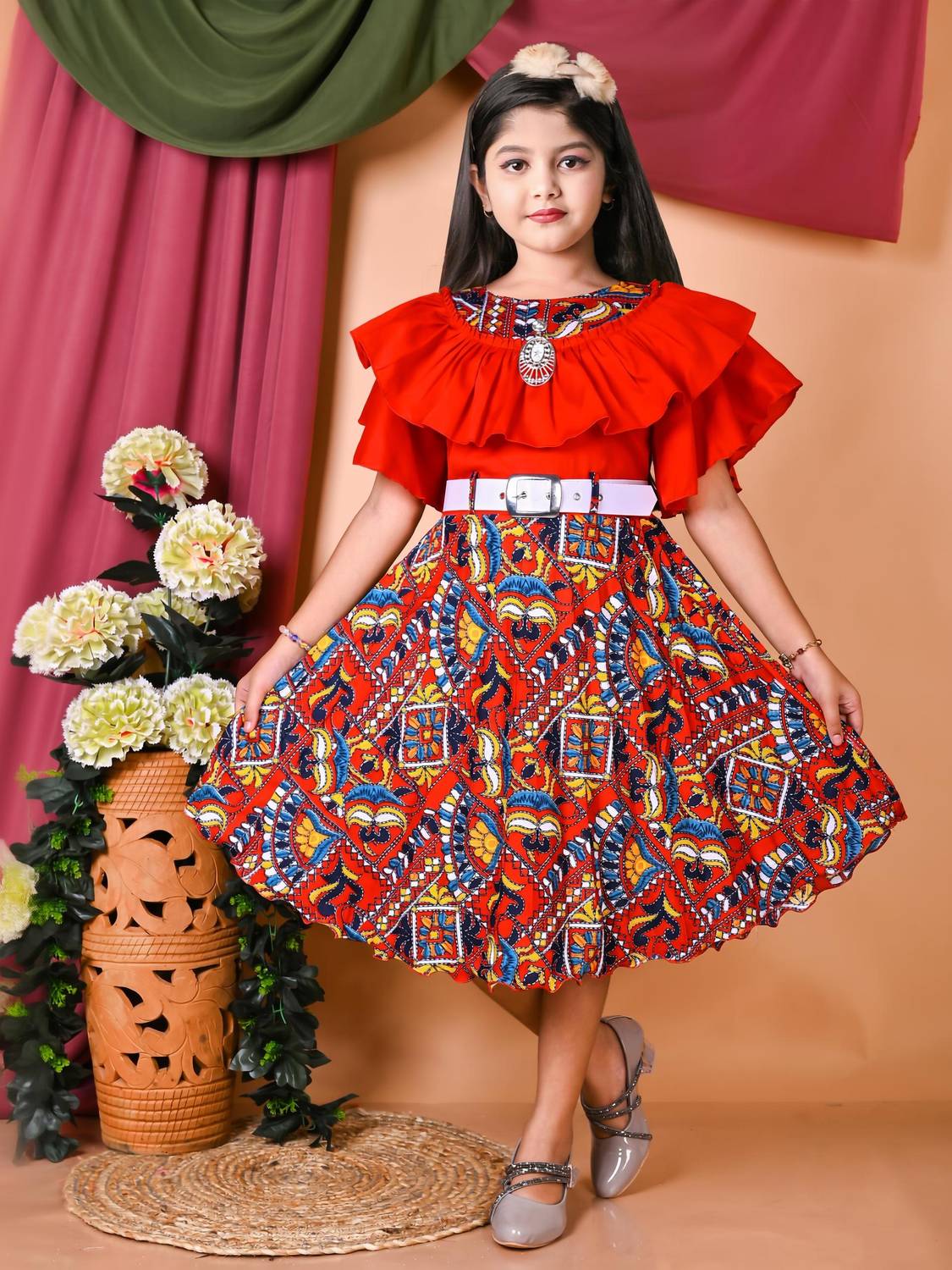 ANEHADRESSES Indi Girls Midi/Knee Length Party Dress