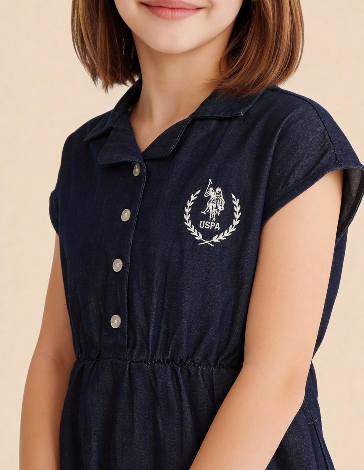 Image of U.S. POLO ASSN. Girls Midi /Knee Length Casual Dress (Blue, Cap Sleeve)