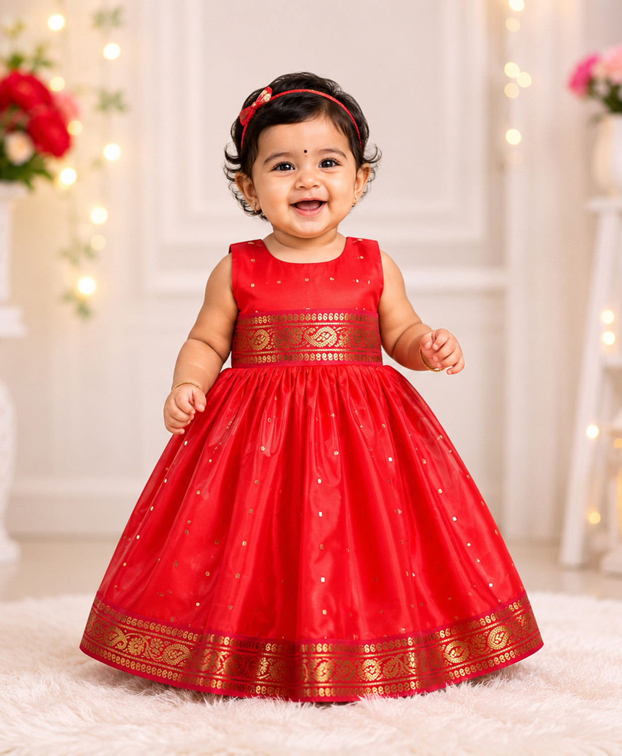 Image of A Kasis Dresses Baby Girls Maxi /Full Length Festive /Wedding Dress (Red, Sleeveless)