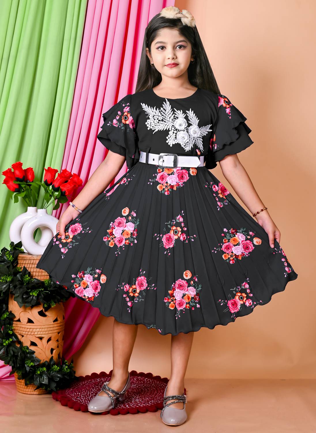 ANEHADRESSES Indi Girls Below Knee Party Dress