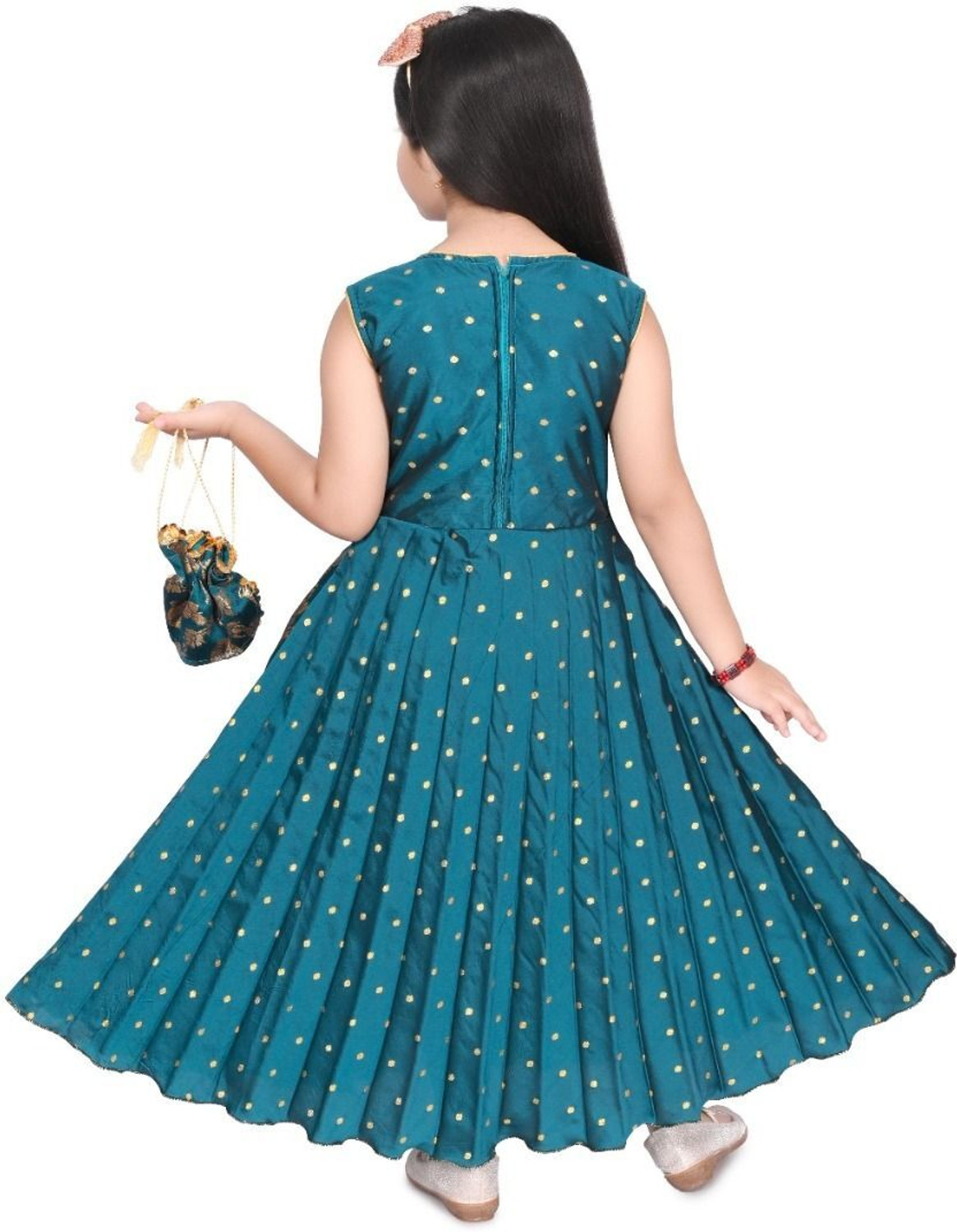 Image of FAYEZFASHION Girls Maxi /Full Length Festive /Wedding Dress (Blue, Sleeveless)