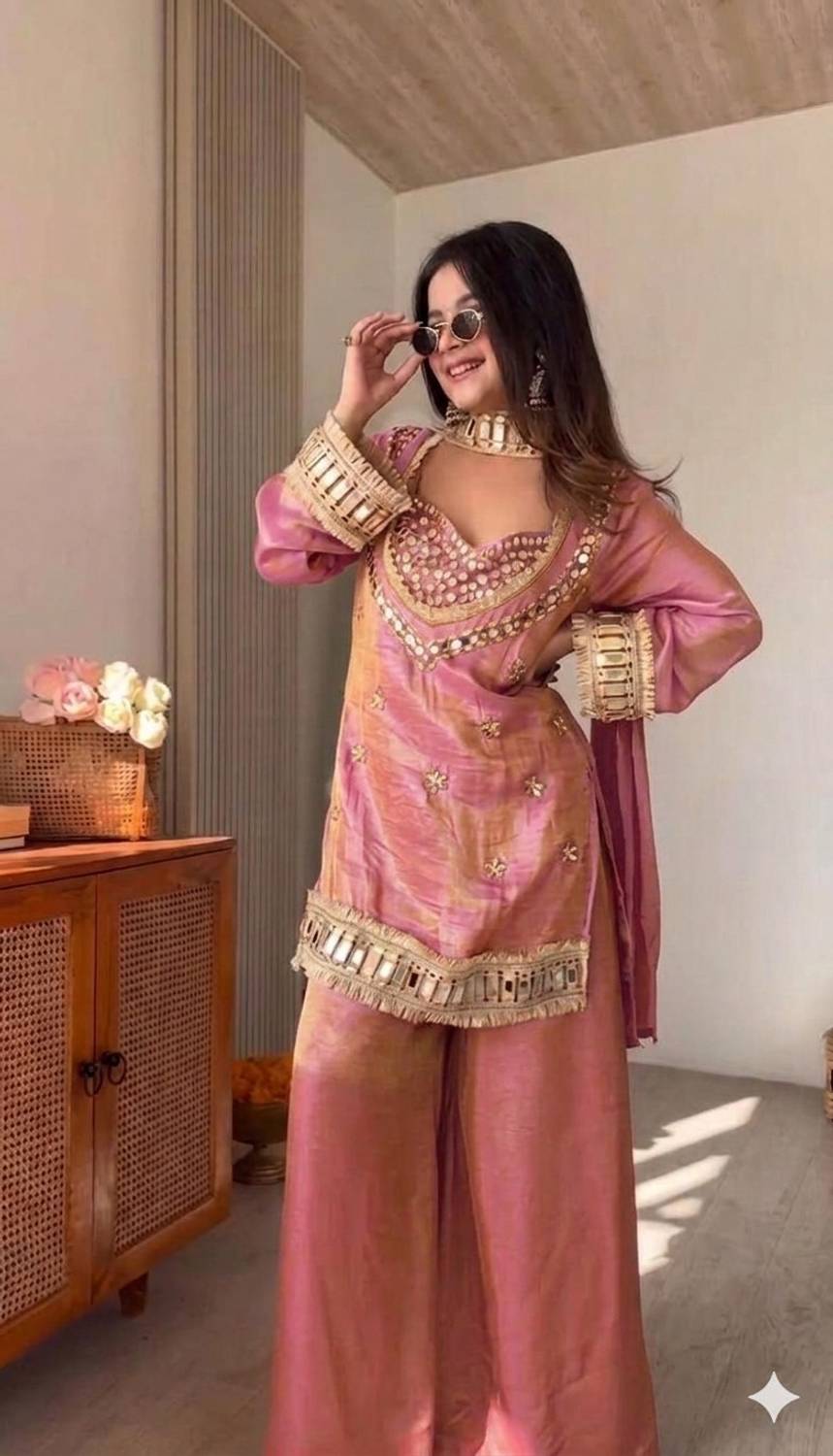 PIRA Girls Pink Kurta and Palazzo Set Pack of 1 - Image 4