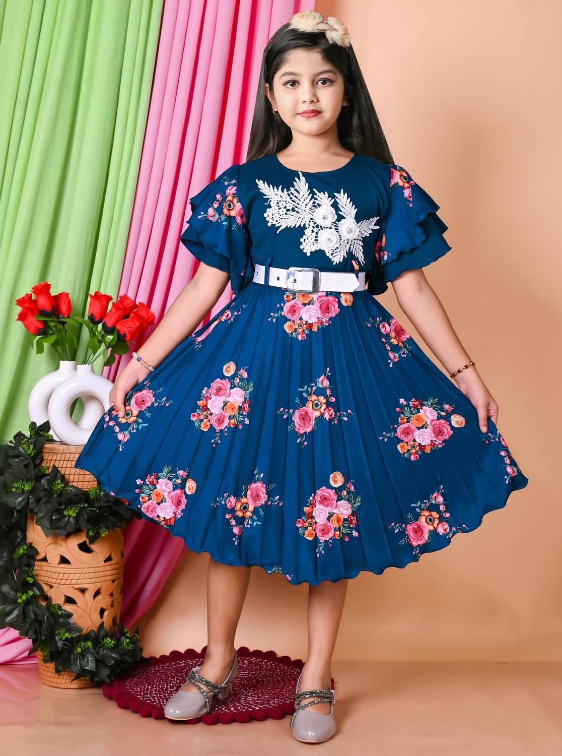 ANEHADRESSES Indi Girls Below Knee Party Dress