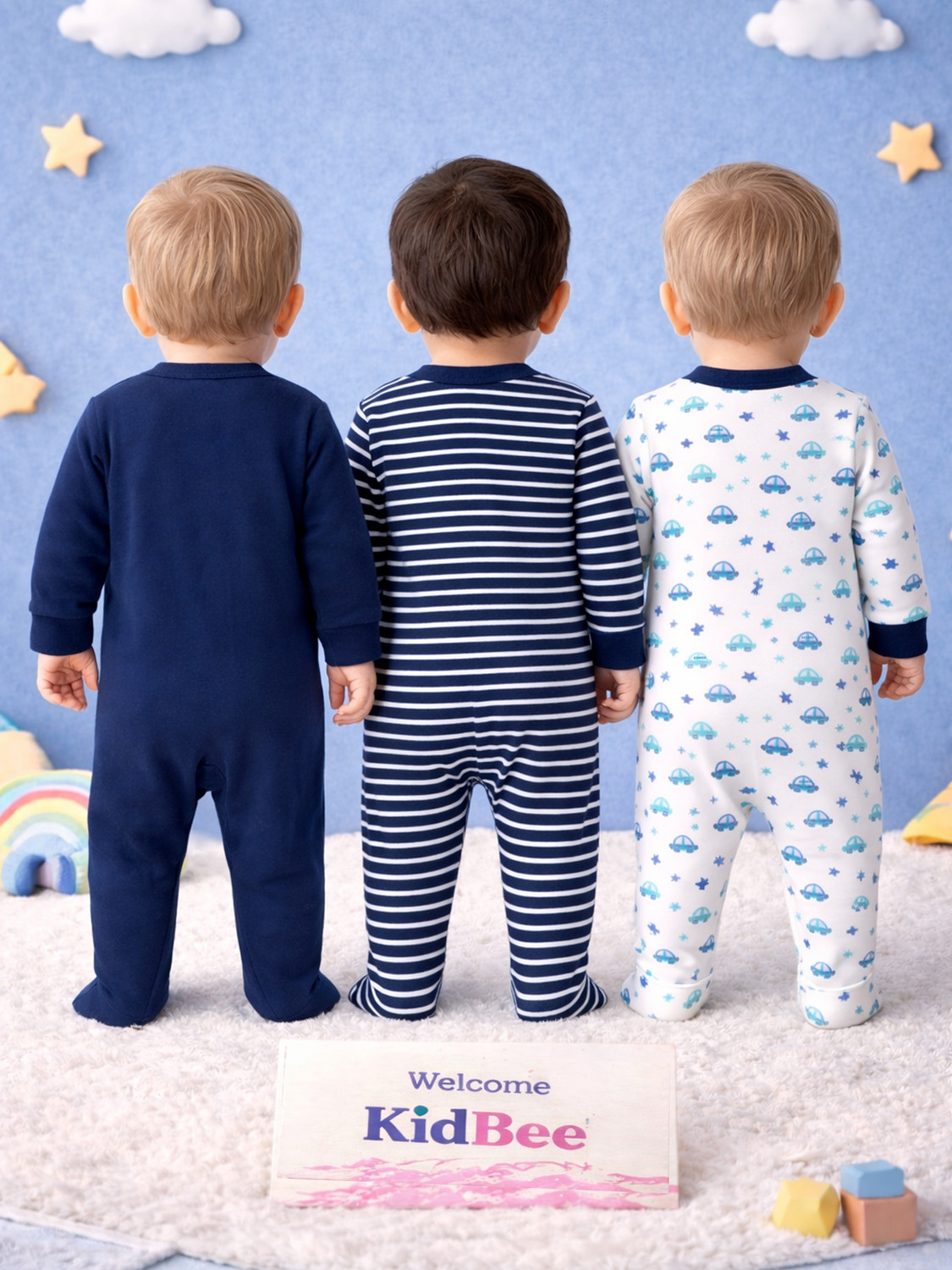 Image of KidBee Romper For Baby Boys & Baby Girls Casual Striped, Printed Cotton Blend