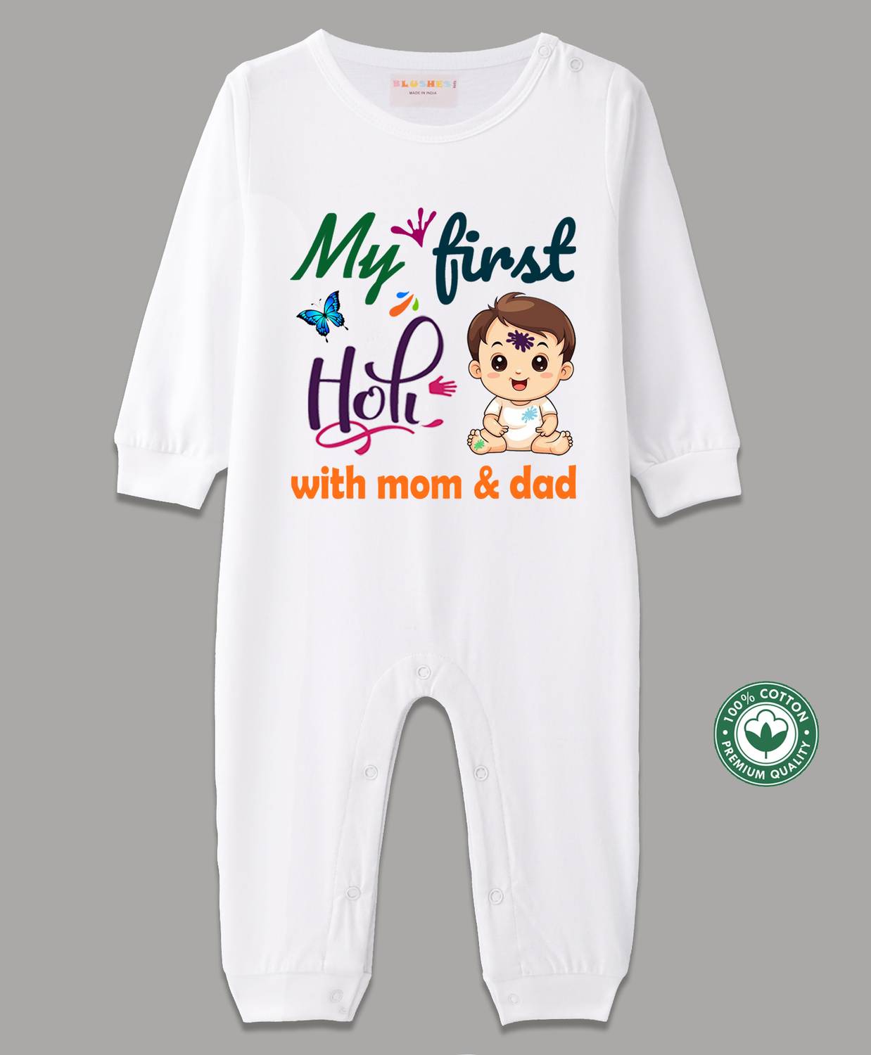 BLUSHES Romper For Baby Boys & Baby Girls Casual Self Design Pure Cotton