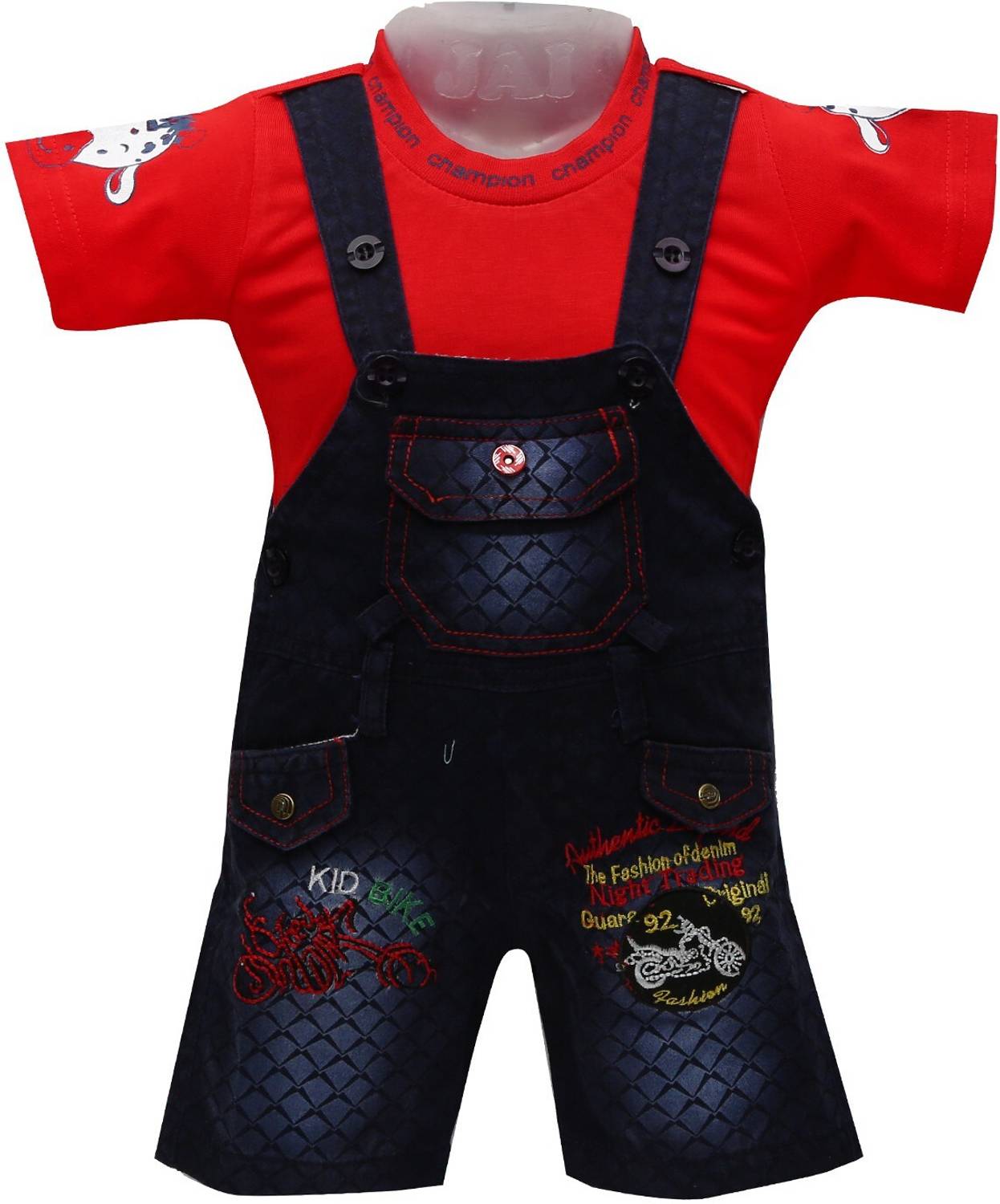 Baloons Dungaree For Boys & Girls Party Embroidered Cotton Blend