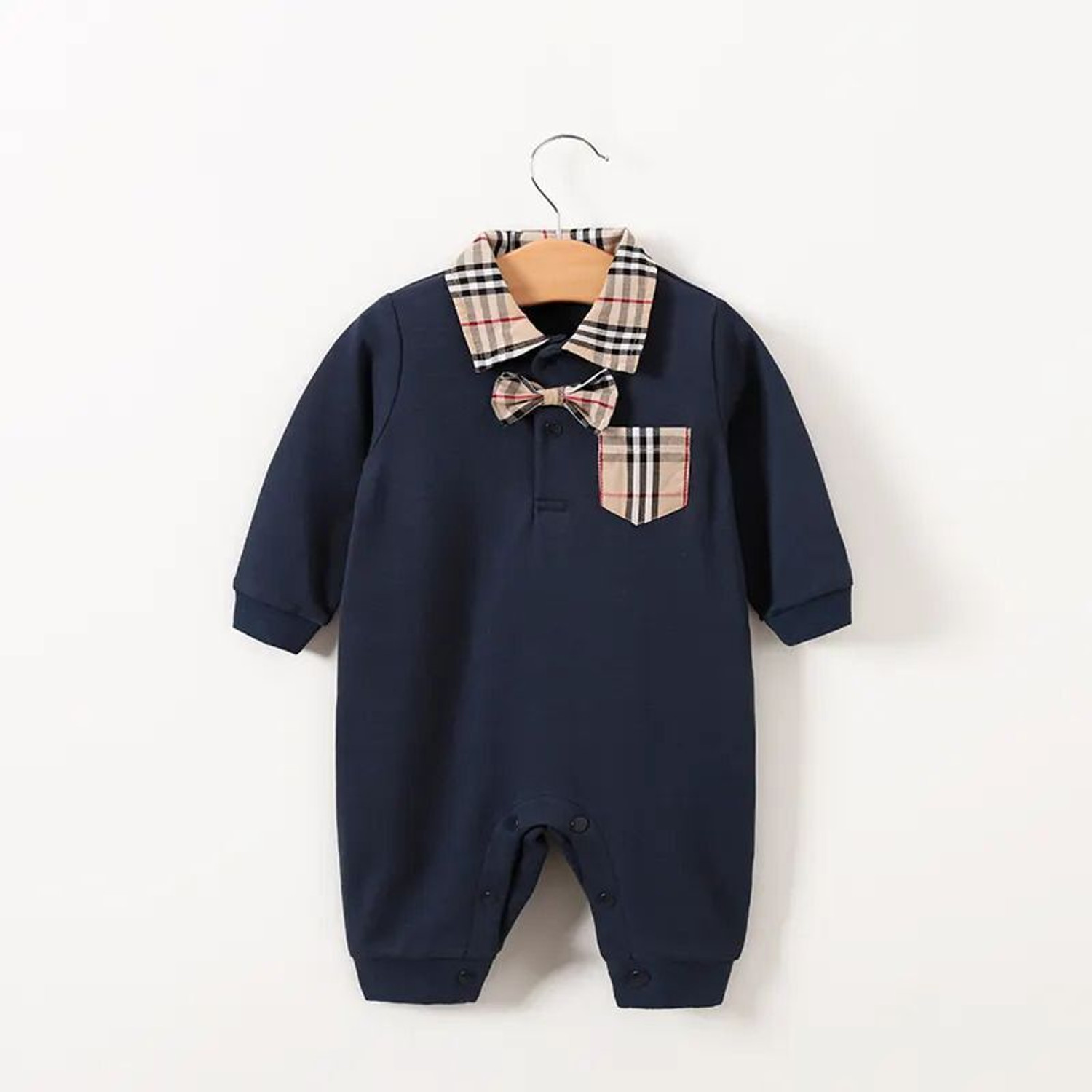 Image of Jhymrod Romper For Baby Boys & Baby Girls Party Solid, Checkered Hosiery