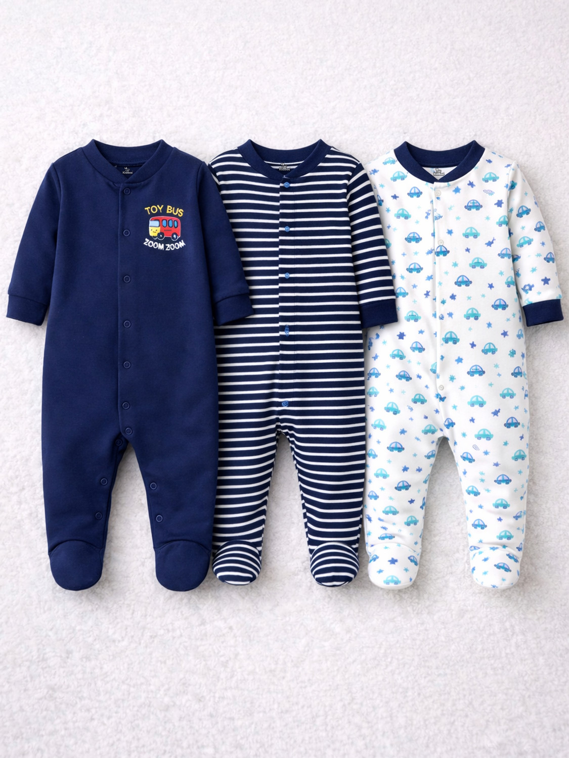 Image of KidBee Romper For Baby Boys & Baby Girls Casual Striped, Printed Cotton Blend