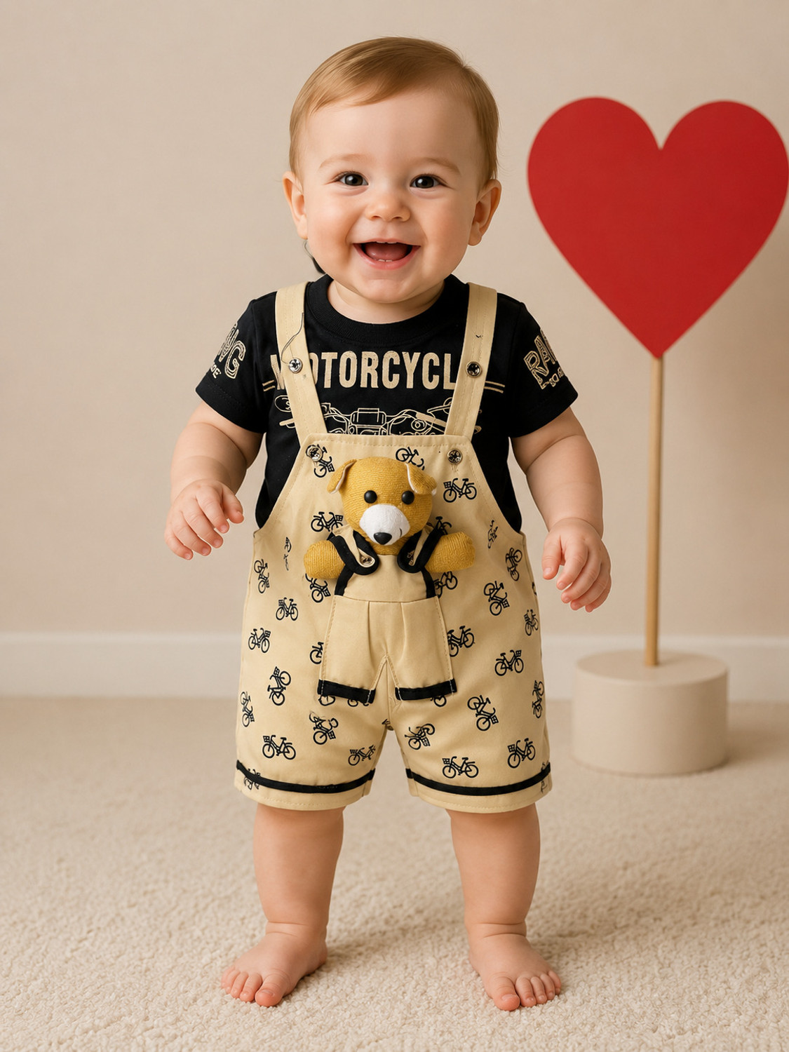 Image of AFNAN MULTI BRAND Dungaree For Baby Boys & Baby Girls Casual Printed Cotton Blend