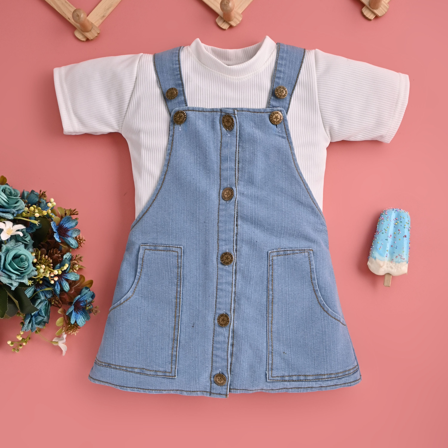 Image of Nifty Fashion Dungaree For Baby Girls Party Washed Denim