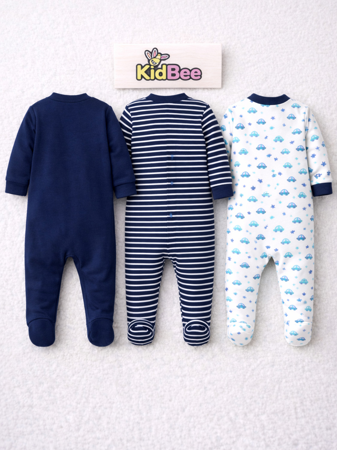 Image of KidBee Romper For Baby Boys & Baby Girls Casual Striped, Printed Cotton Blend