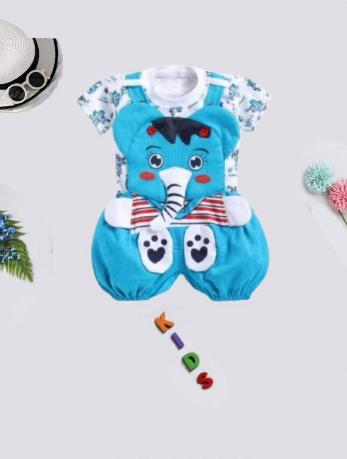Image of Tintin Dungaree For Baby Boys & Baby Girls Animal Print, Printed Cotton Blend, Polyester