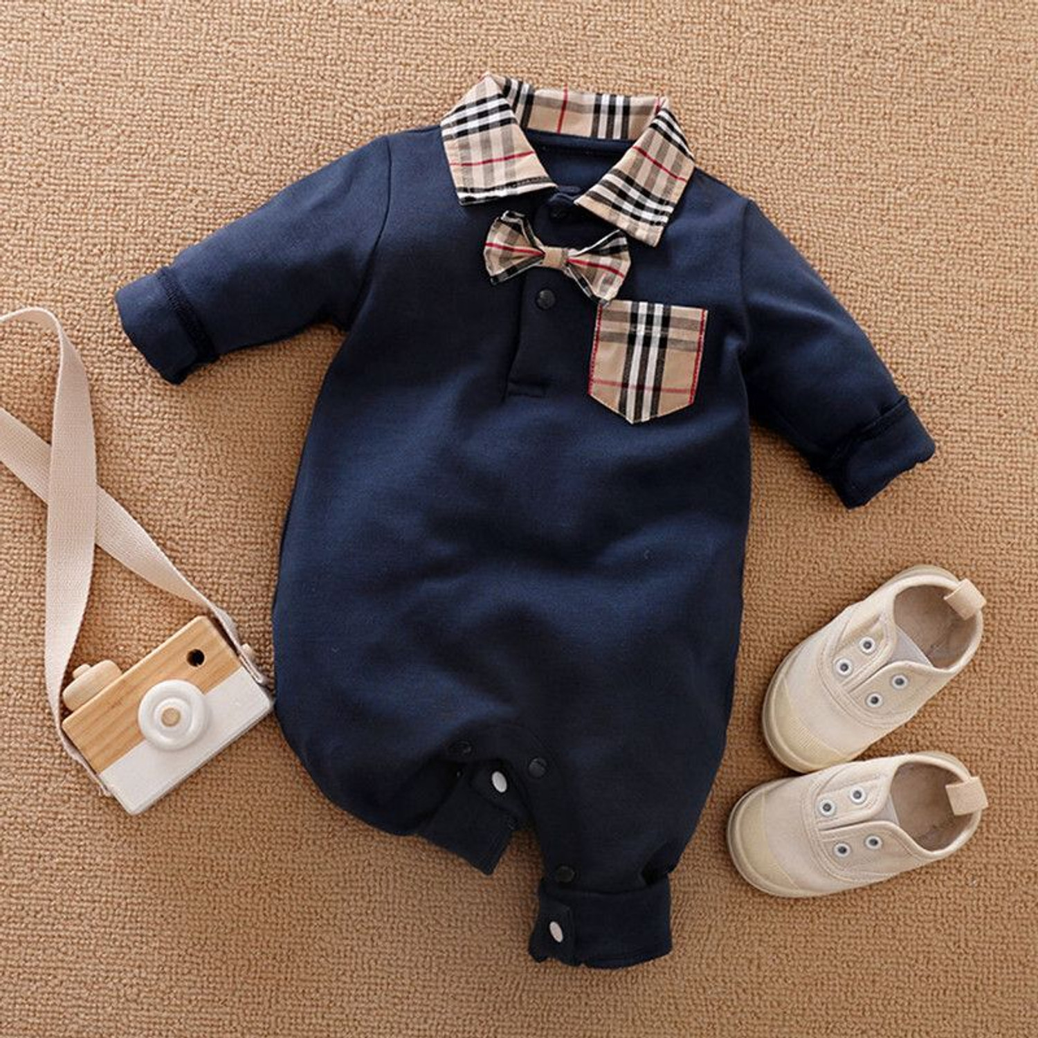 Image of Jhymrod Romper For Baby Boys & Baby Girls Party Solid, Checkered Hosiery
