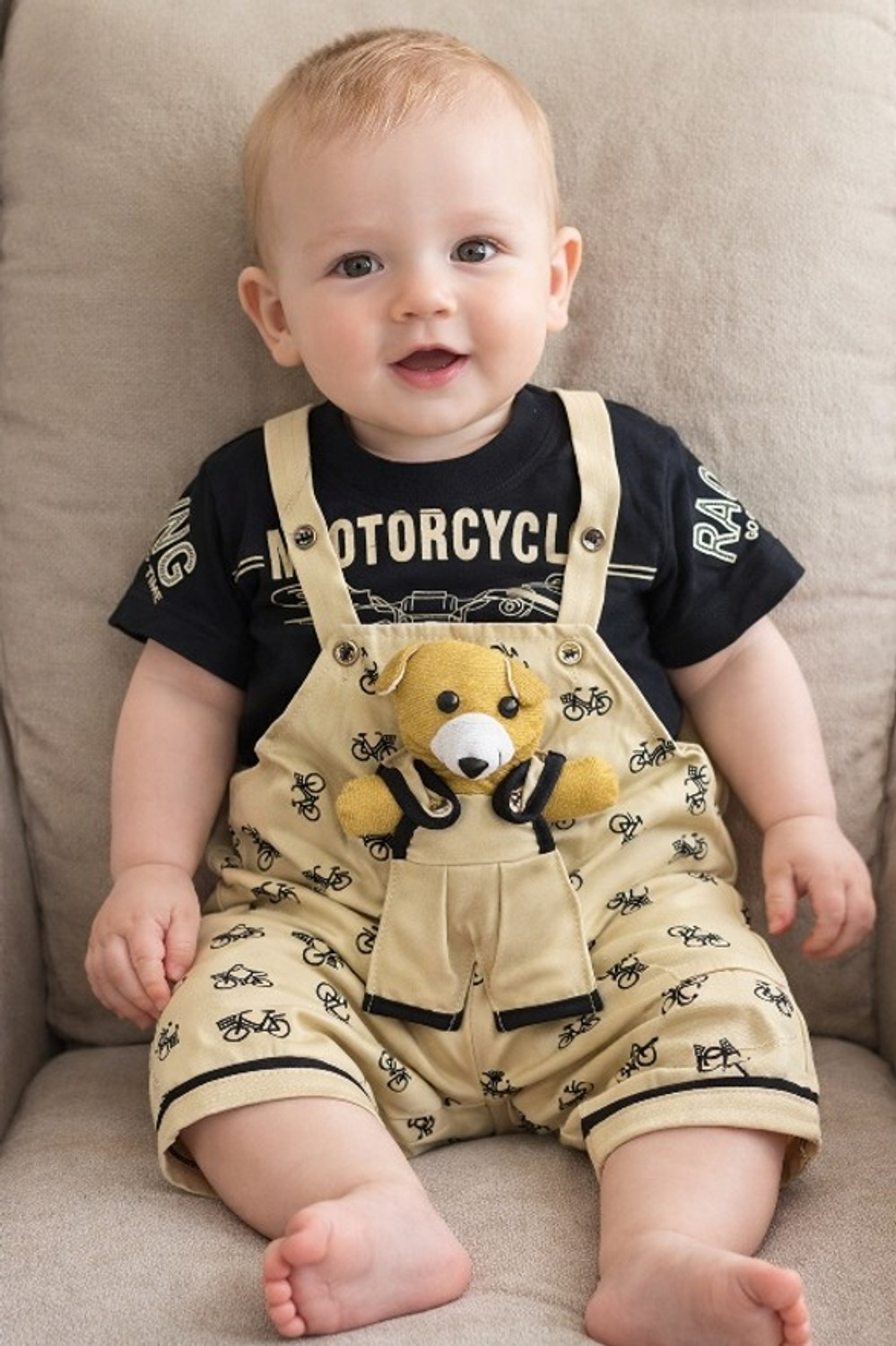 Image of AFNAN MULTI BRAND Dungaree For Baby Boys & Baby Girls Casual Printed Cotton Blend