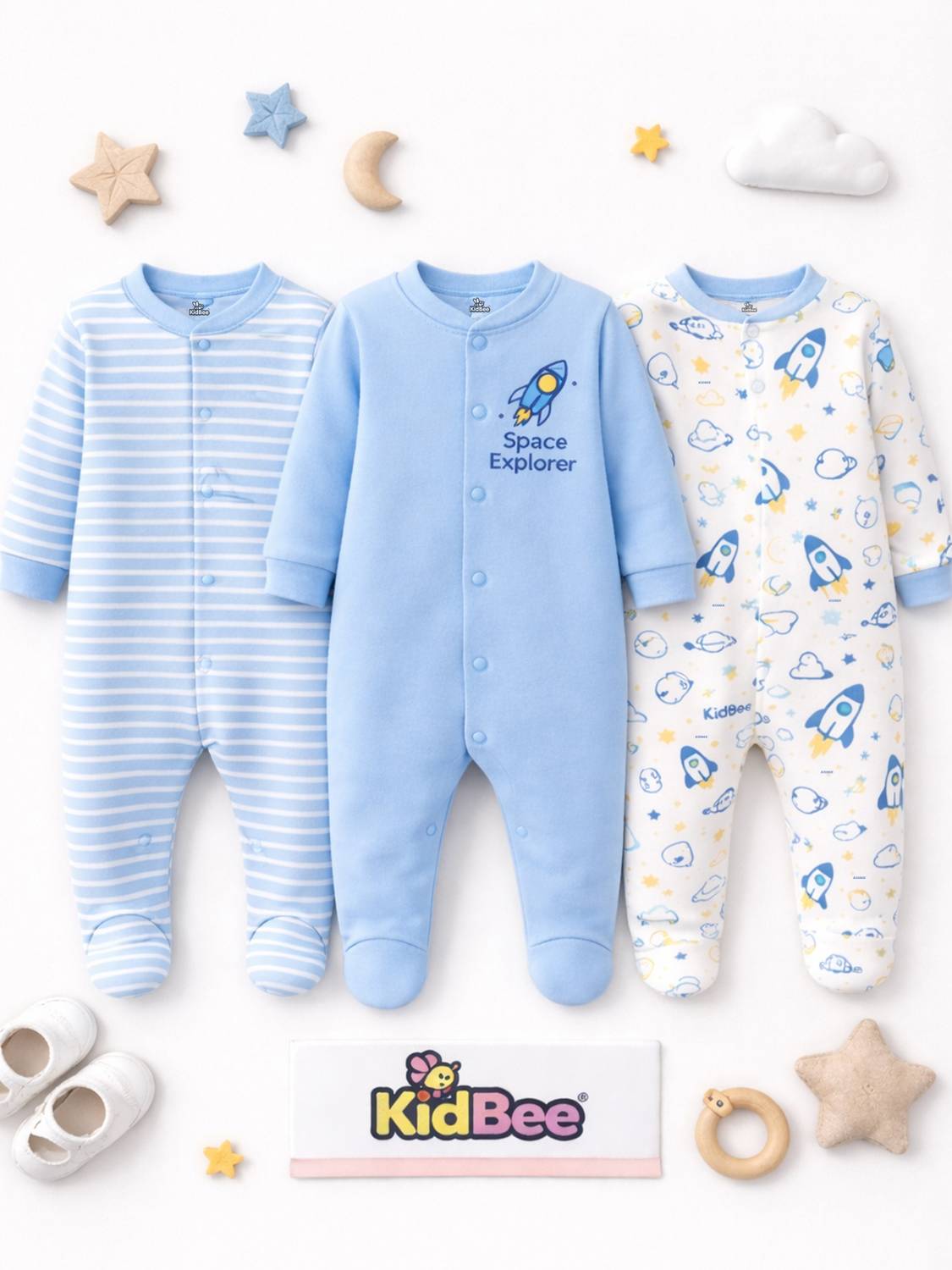 KidBee Romper For Baby Boys & Baby Girls Casual Striped, Printed Cotton Blend