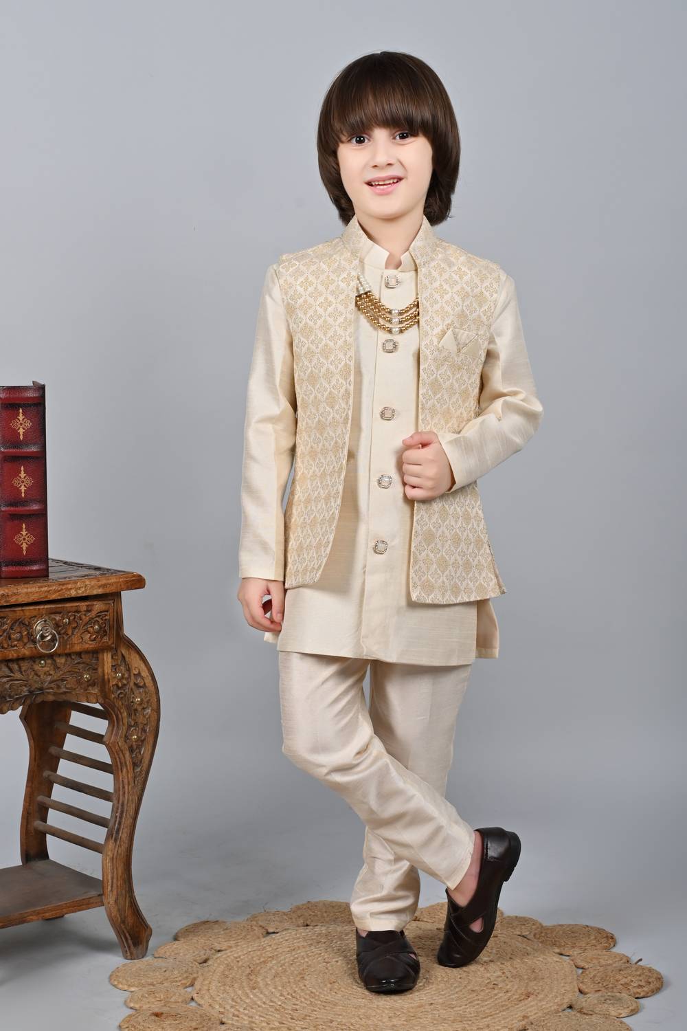 AHHAAAA Boys Festive & Party Kurta, Waistcoat and Breeches Set