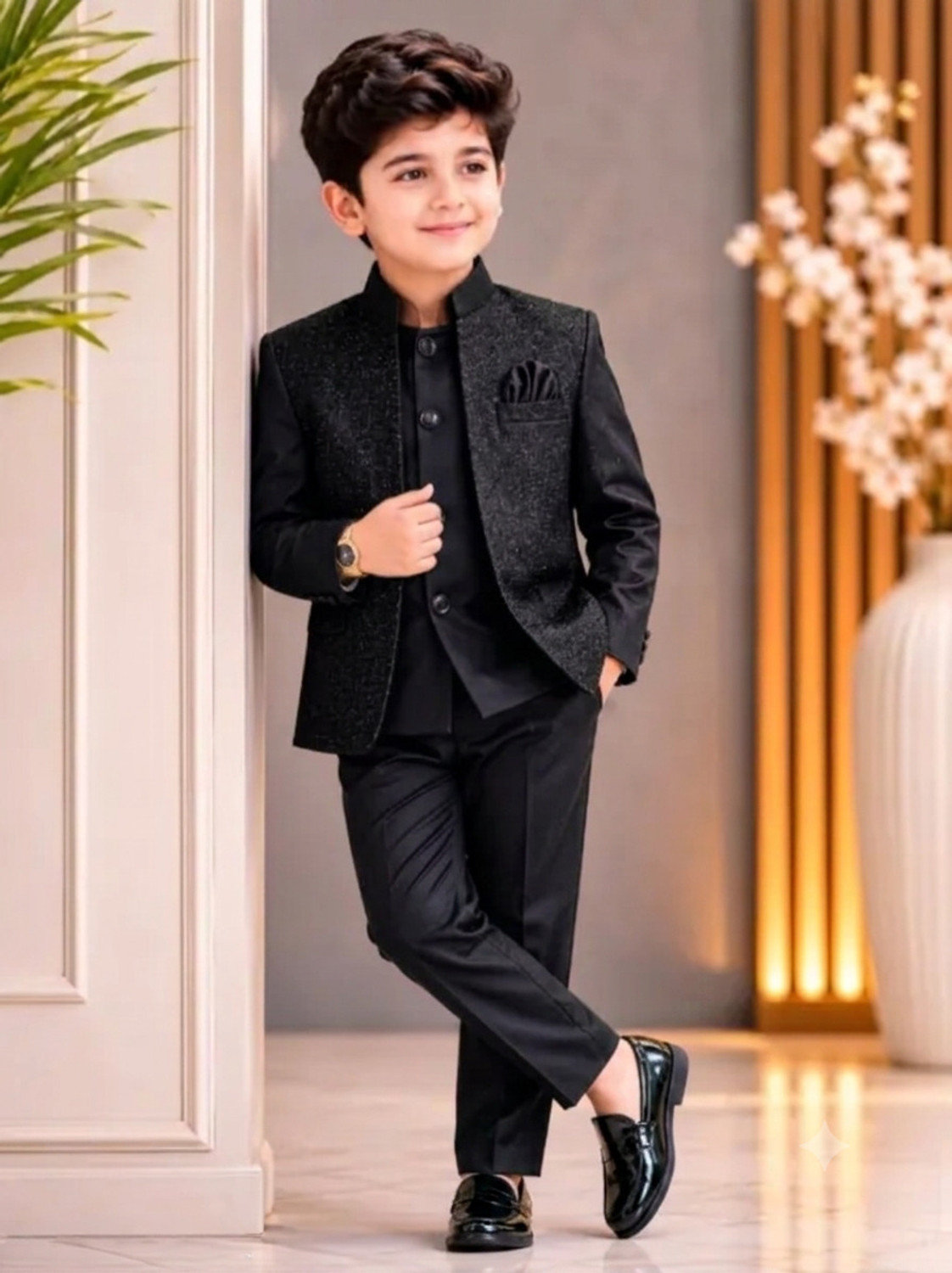 Image of Littel champ Boys Festive & Party Blazer and Pant Set (Black Pack of 1)