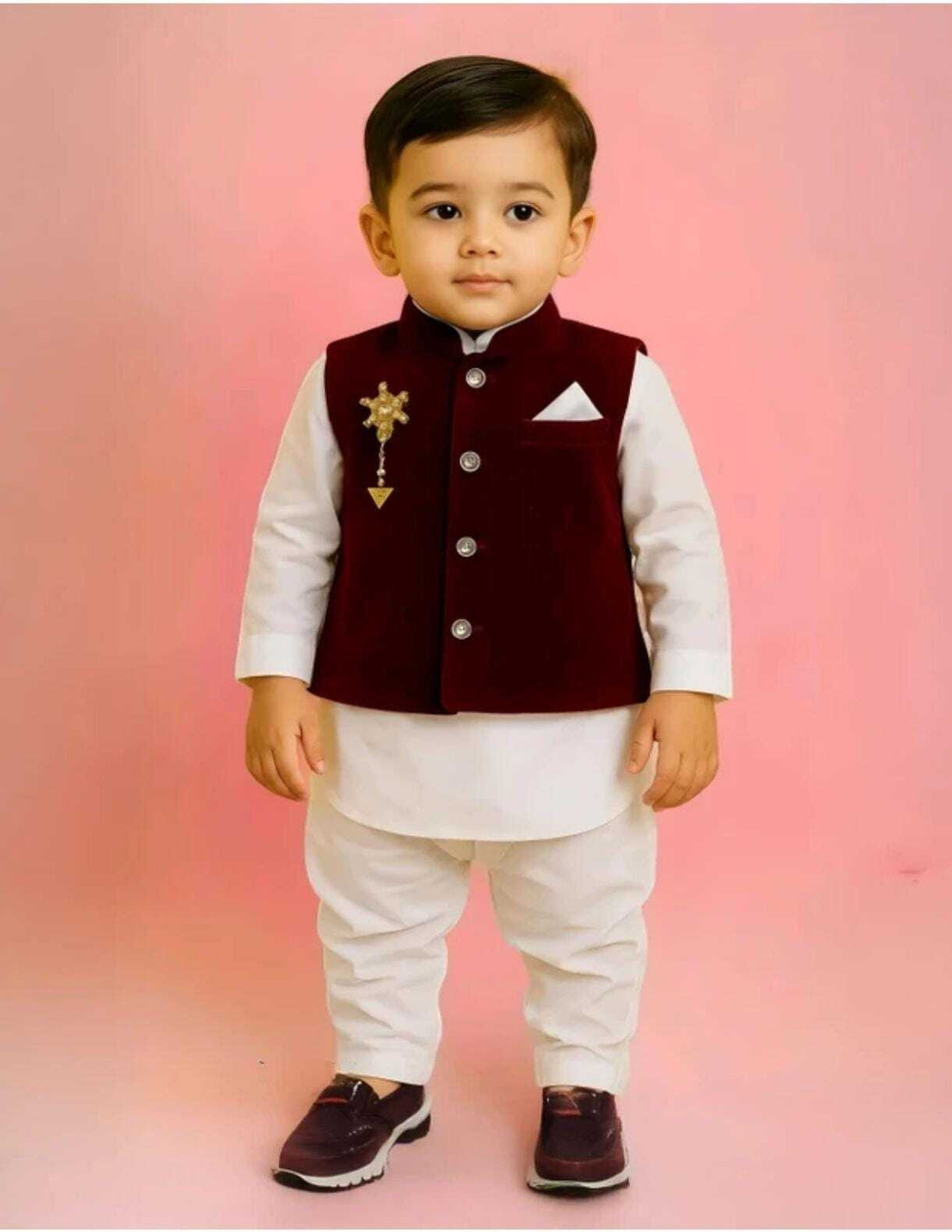 Image of Pn Fashions Baby Boys Wedding Kurta, Waistcoat and Pyjama Set