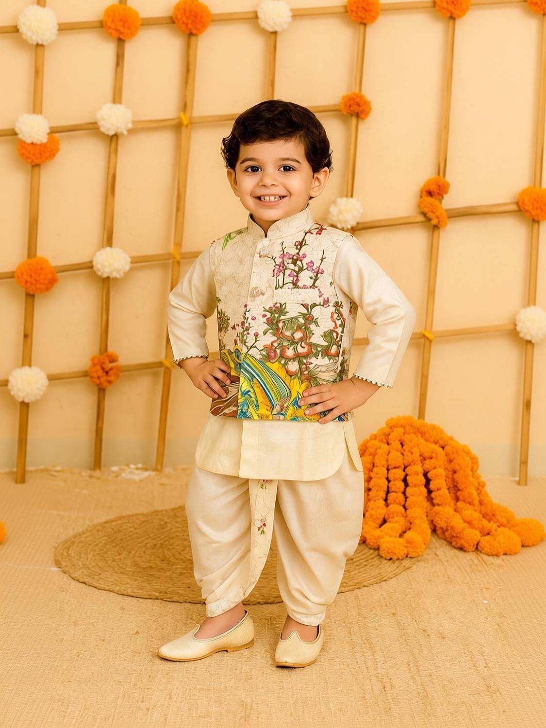 ABLASKAR FASHION Baby Boys Festive & Party Ethnic Jacket, Kurta and Dhoti Pant Set