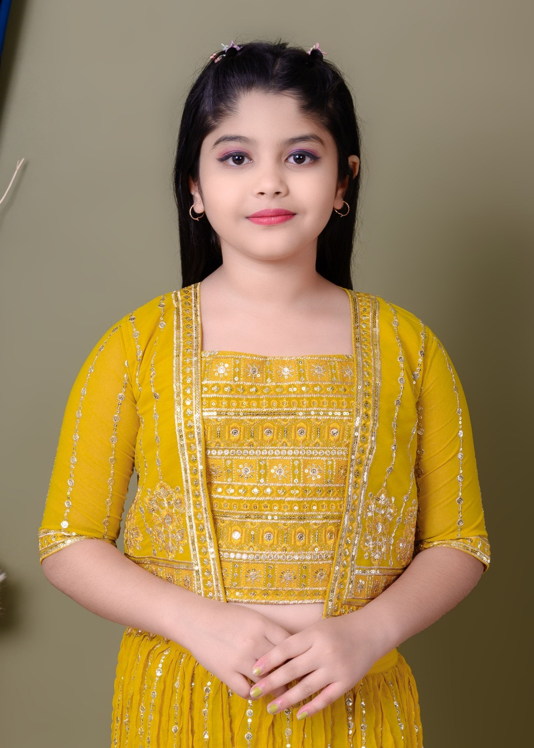 Image of lauxuryfashion Girls Festive & Party Ethnic Jacket, Blouse and Palazzo Set