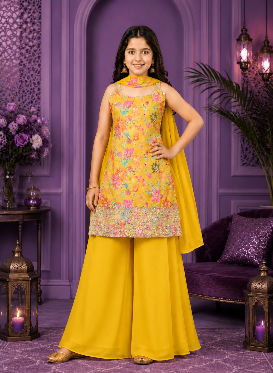 Image of FashionFrenzy Girls Festive & Party Kurta and Palazzo Set