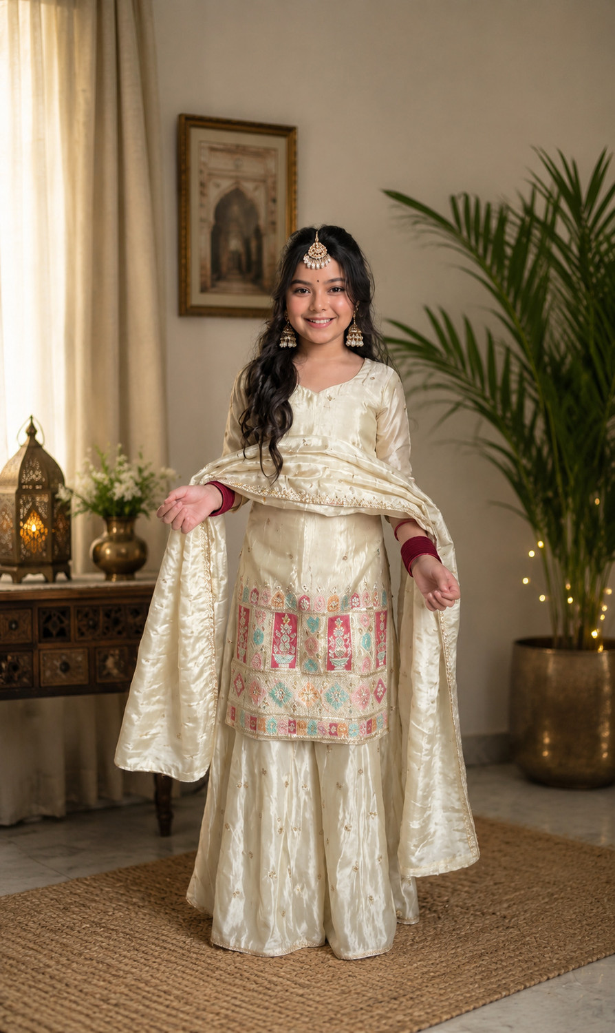 Image of Vymora Girls Casual, Festive & Party, Wedding Kurta and Skirt Set