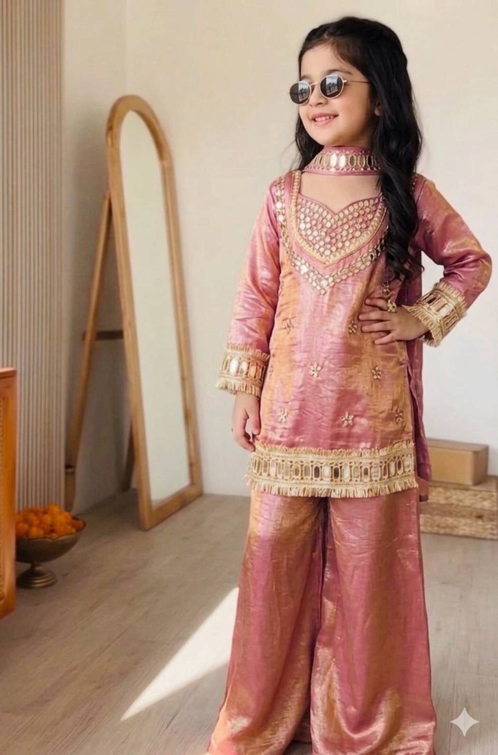 PIRA Girls Pink Kurta and Palazzo Set Pack of 1 - Image 3