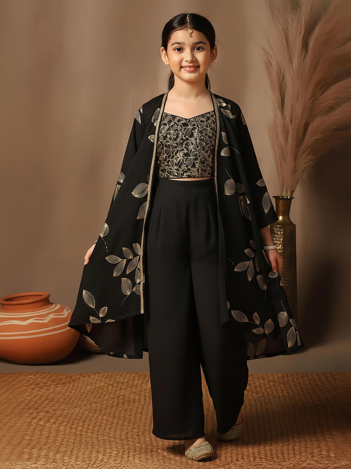 Image of Fashion Dream Girls Festive & Party Ethnic Jacket, Blouse and Palazzo Set