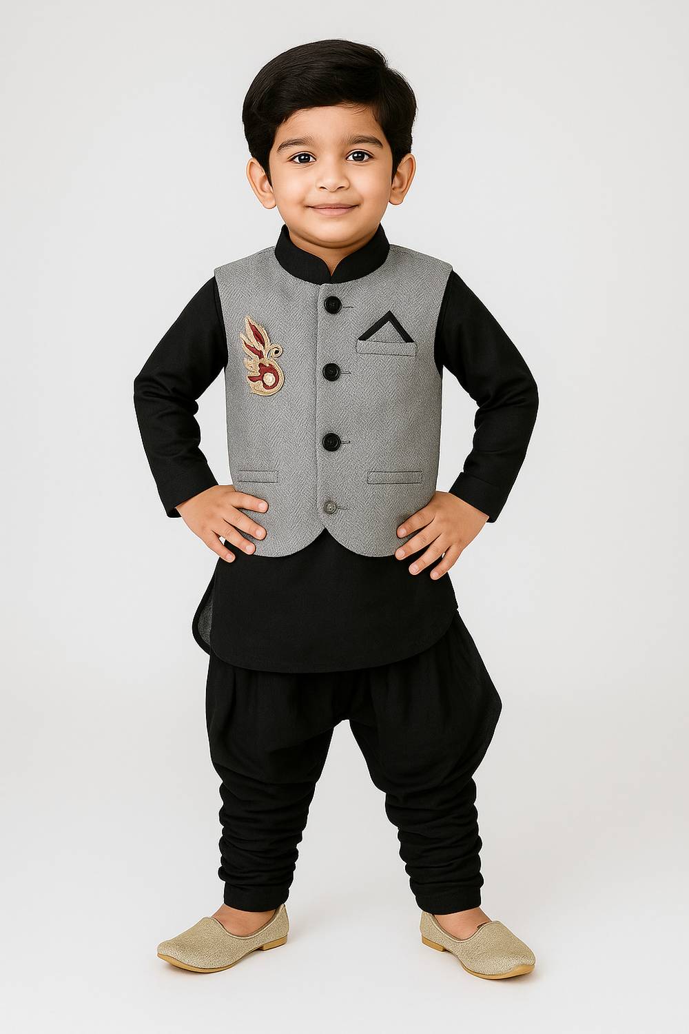 Born Wear Boys Festive & Party Kurta, Waistcoat and Pyjama Set