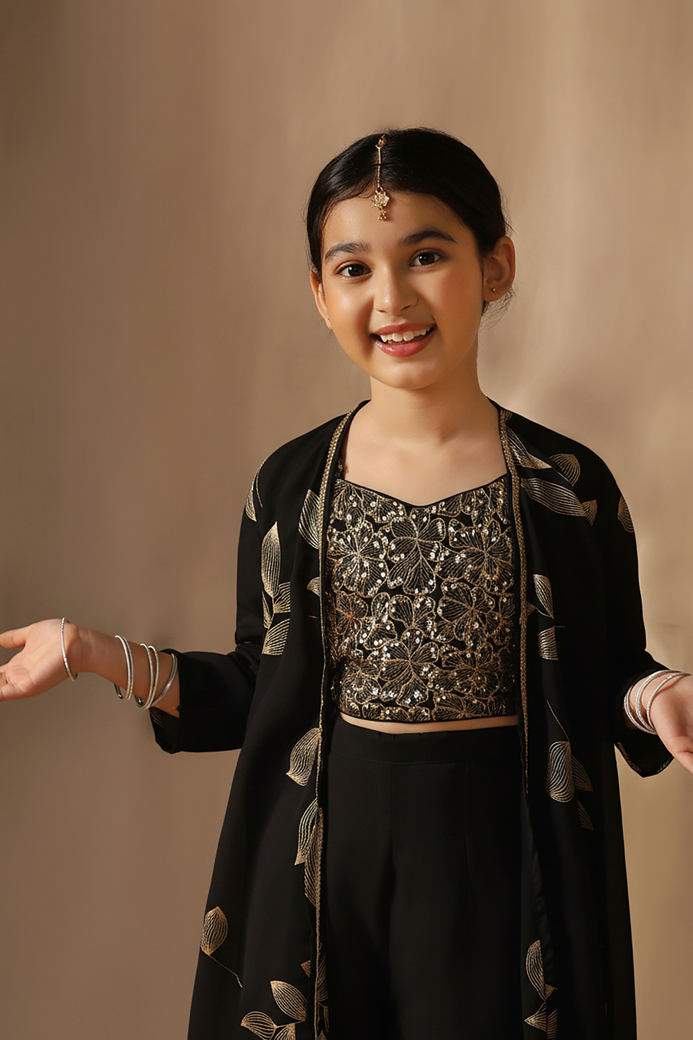 Image of Fashion Dream Girls Festive & Party Ethnic Jacket, Blouse and Palazzo Set