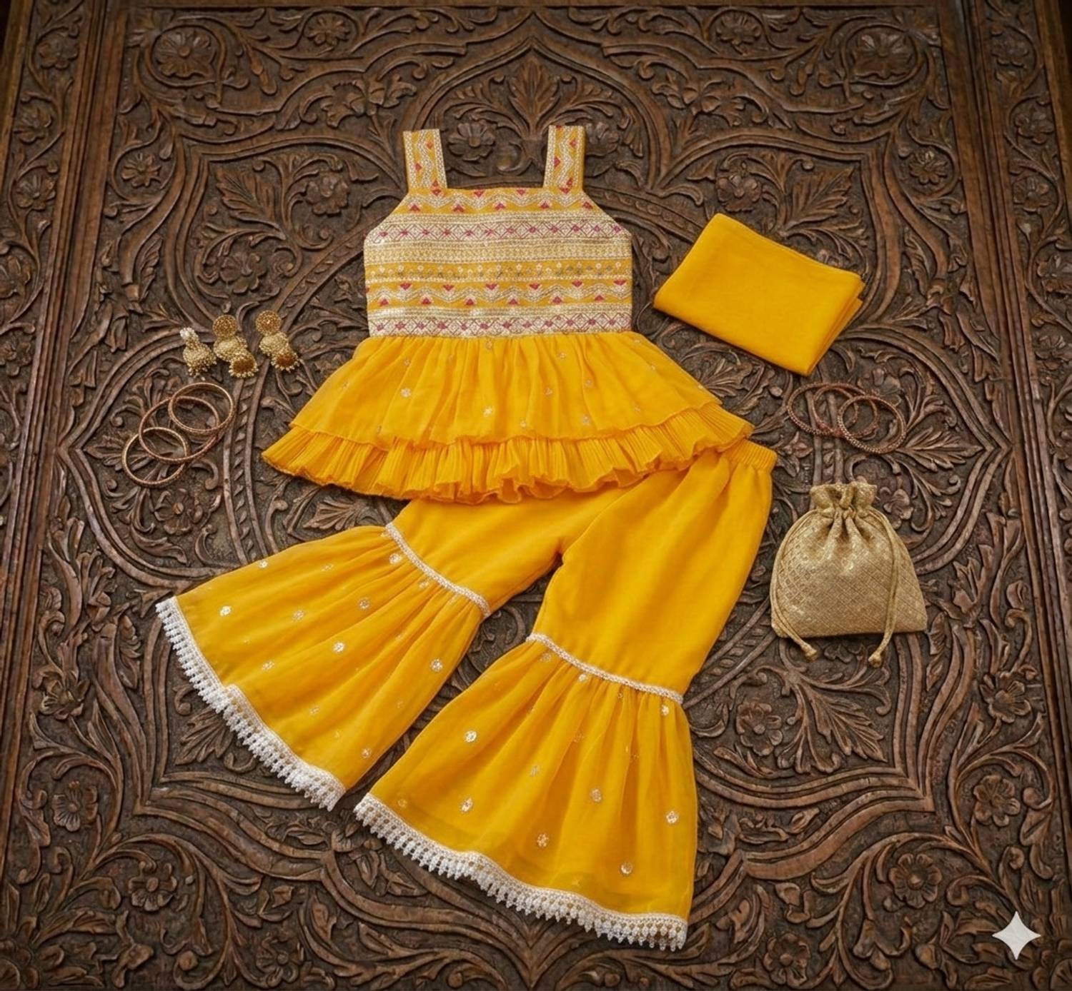 ABLASKAR FASHION Baby Girls Festive & Party Kurta and Sharara Set