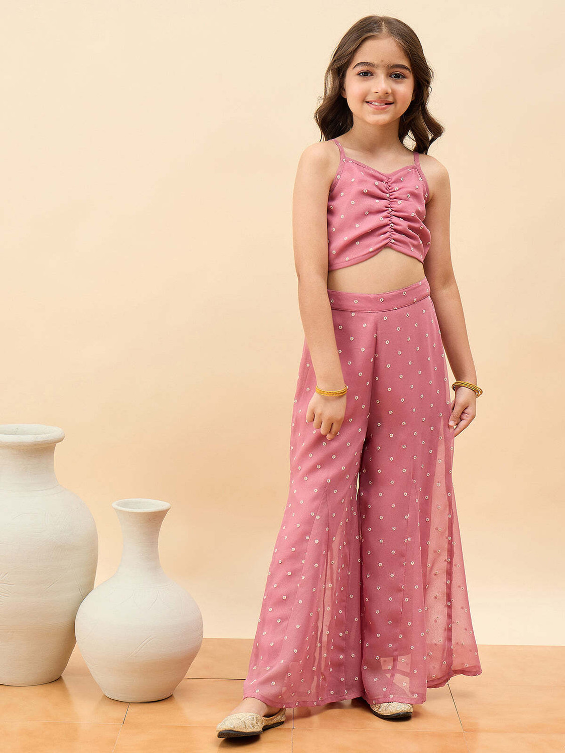 Image of Q one store Girls Festive & Party Ethnic Jacket, Blouse and Palazzo Set