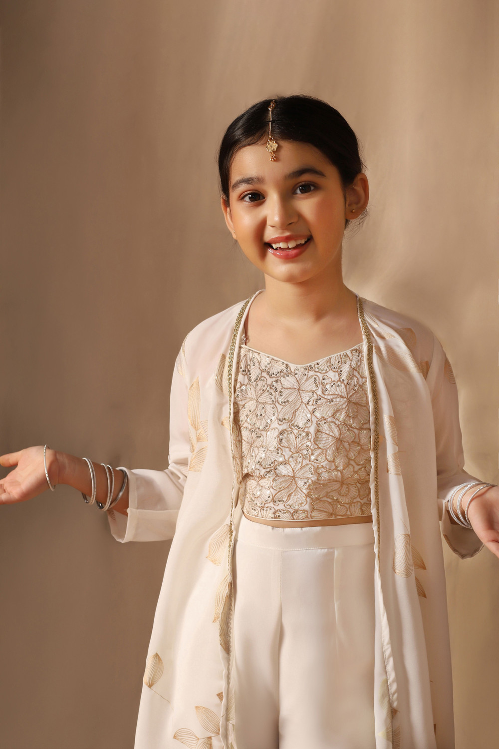 Image of Fashion Dream Girls Festive & Party Ethnic Jacket, Blouse and Palazzo Set