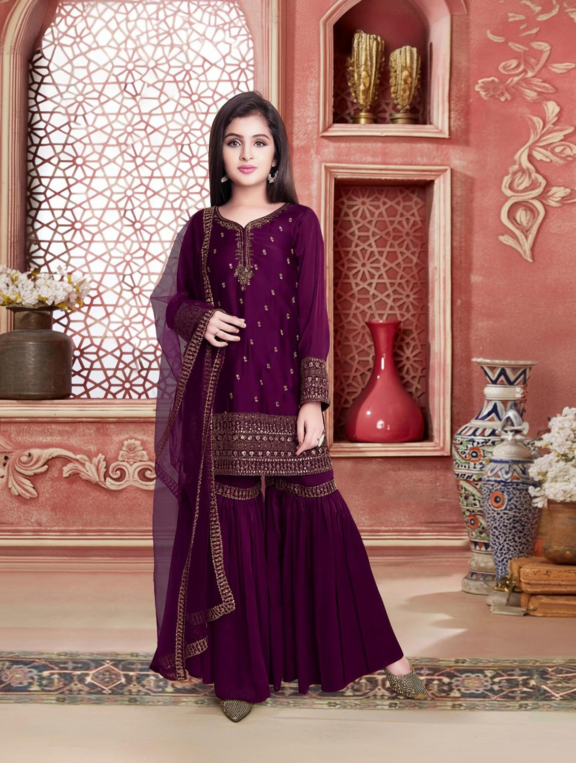Image of Wommaniya Impex Girls Wedding, Festive & Party Kurta and Palazzo Set