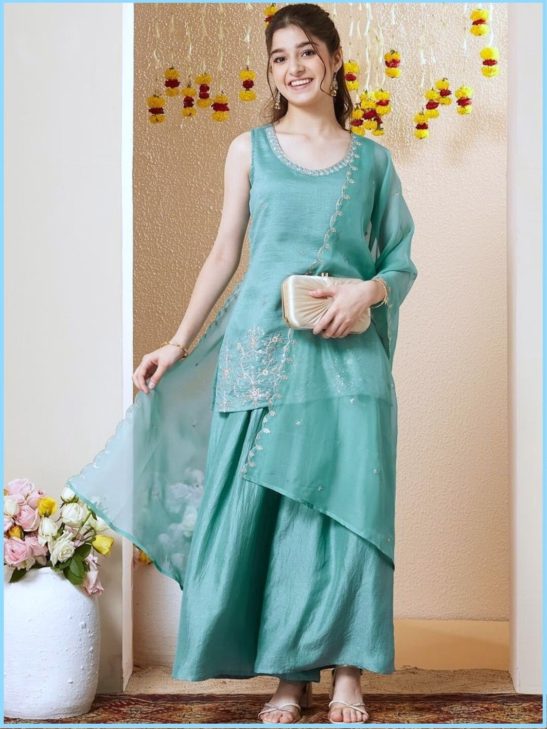 Shaswaten Girls Festive & Party Kurta and Palazzo Set