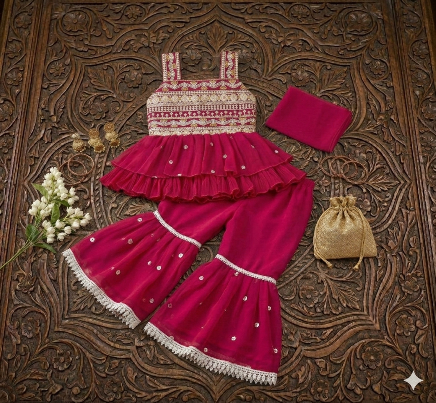 Image of SMARTPOINT PLUS Girls Festive & Party Kurta and Sharara Set