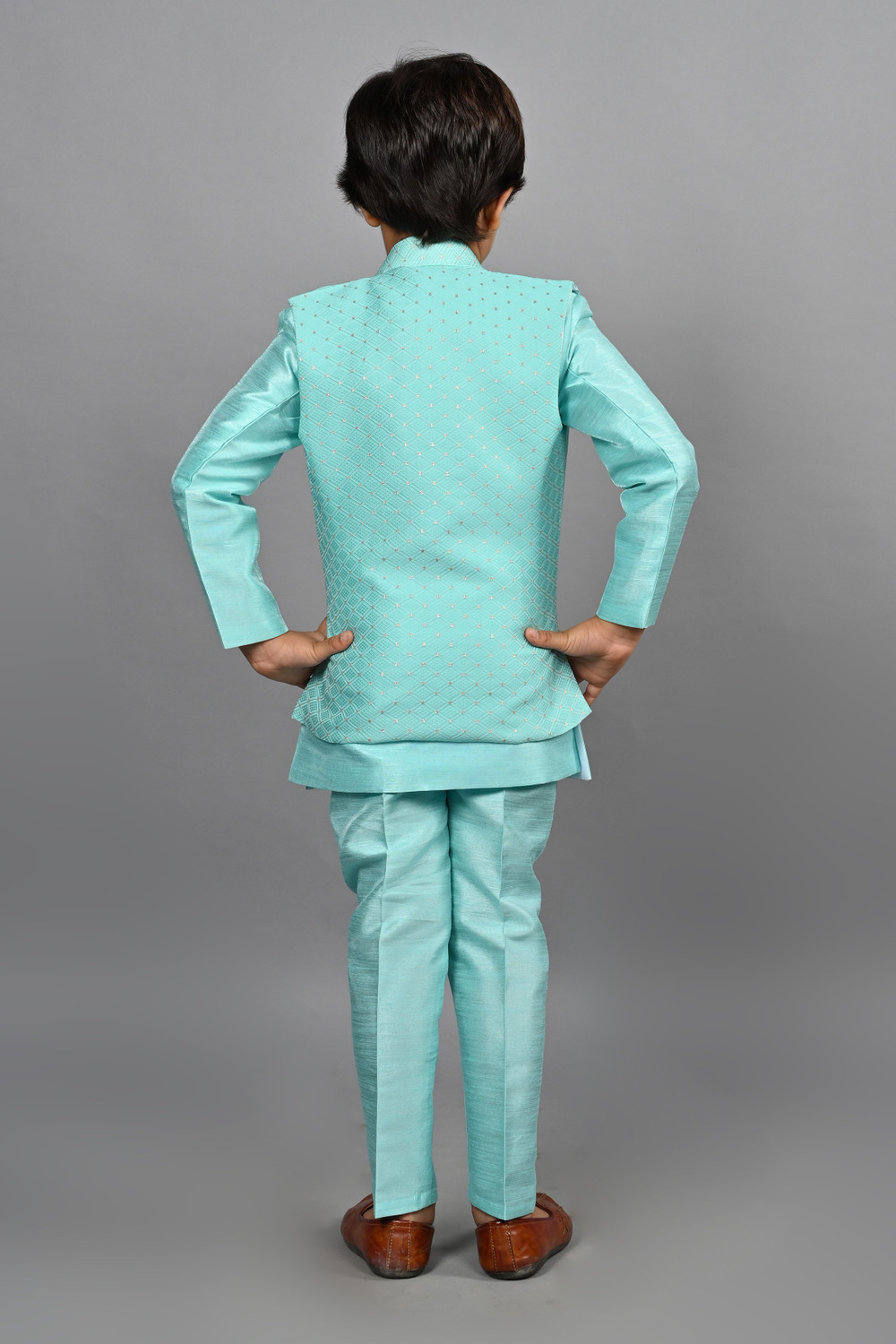 Image of AHHAAAA Boys Festive & Party Kurta, Waistcoat and Breeches Set