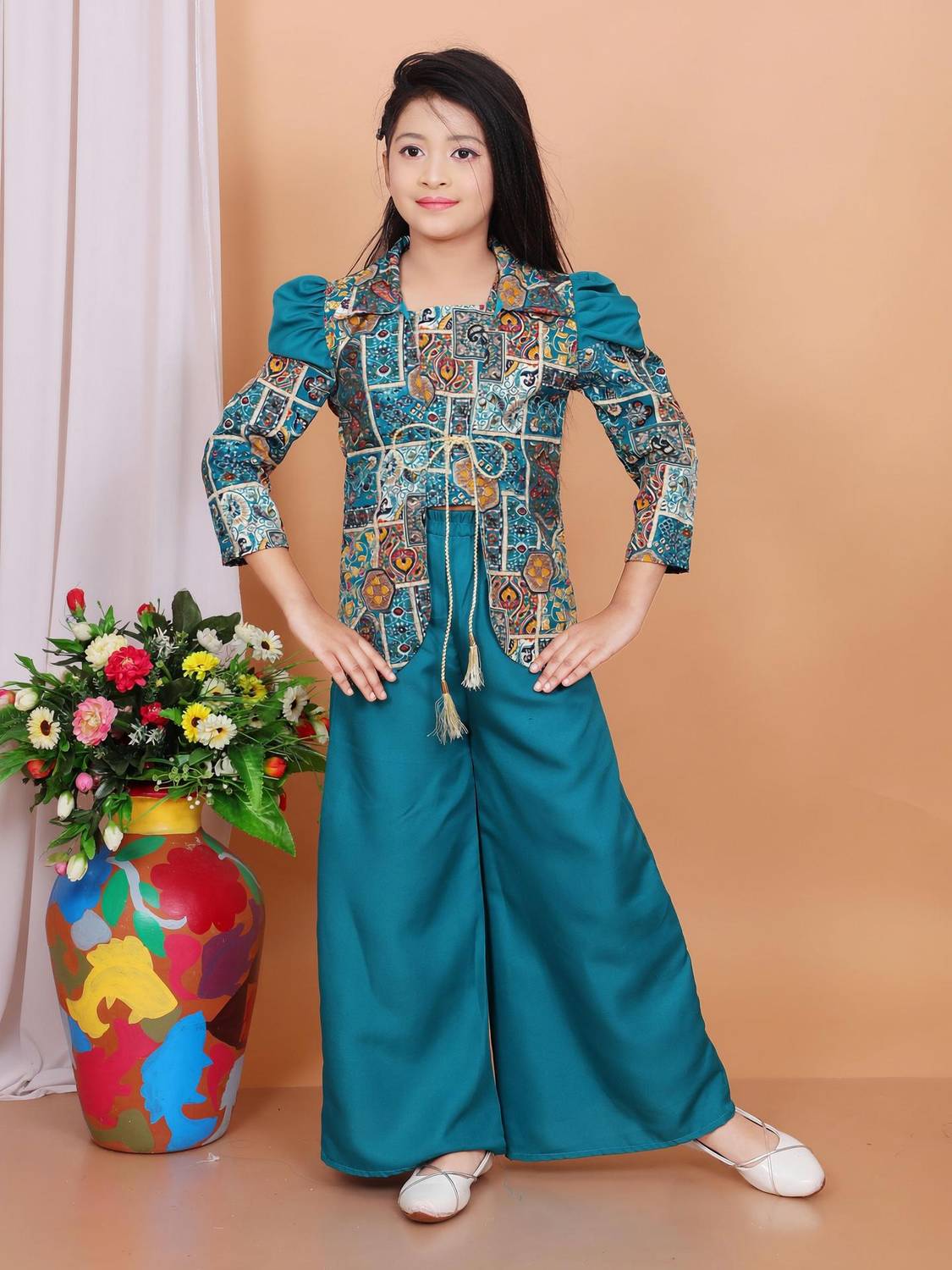Bjmdresses Girls Festive & Party Ethnic Jacket, Blouse and Palazzo Set