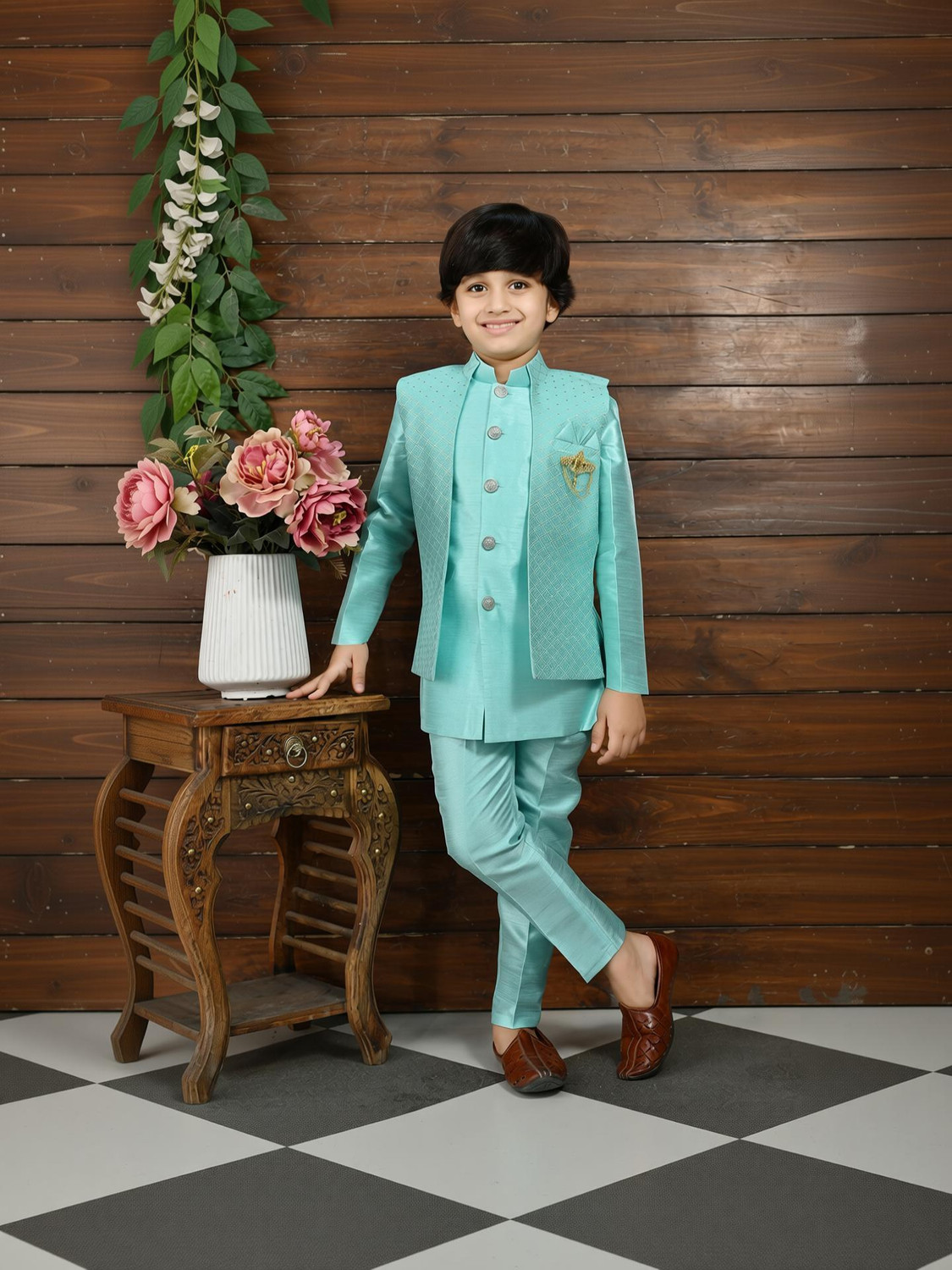 Image of AHHAAAA Boys Festive & Party Kurta, Waistcoat and Breeches Set