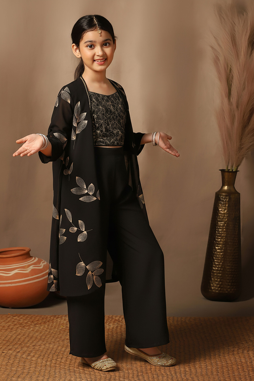 Image of Fashion Dream Girls Festive & Party Ethnic Jacket, Blouse and Palazzo Set