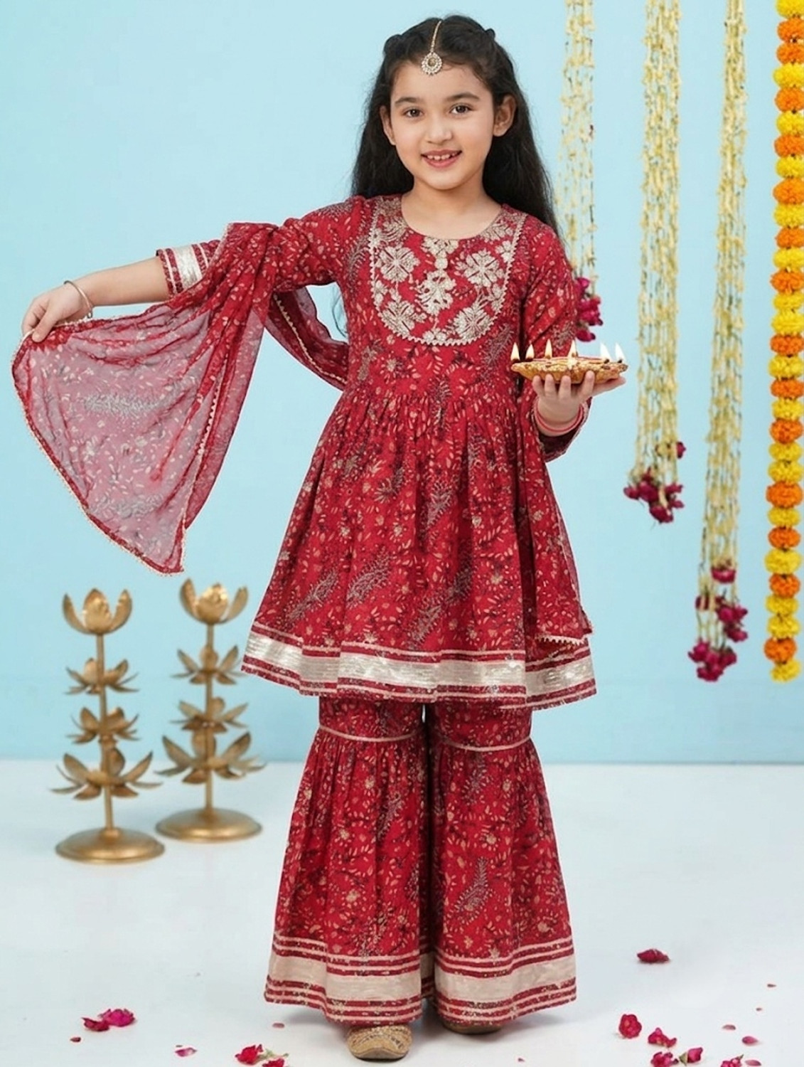 Image of KDM FASHION Girls Festive & Party Kurta and Sharara Set
