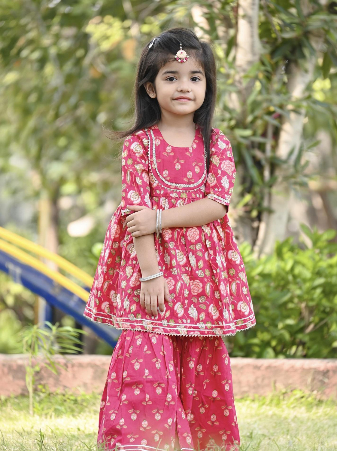 Image of MIMI CLOTHINGS Girls Festive & Party Kurta and Sharara Set (Pink Pack of 1)
