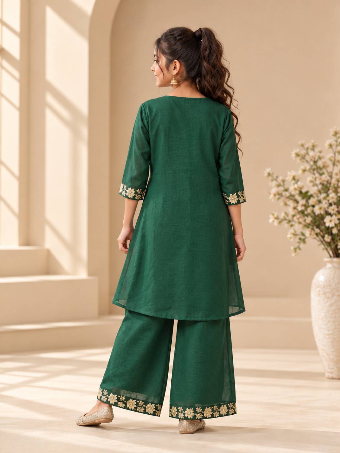 Fouzan Girls Festive Ethnic Jacket, Blouse & Palazzo Set - Image 2