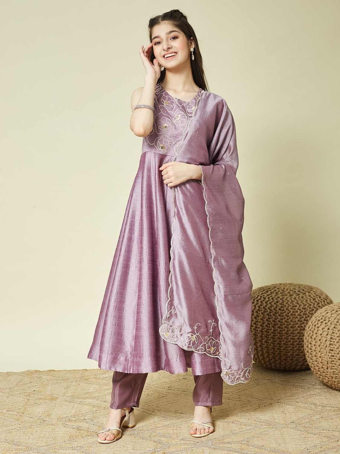 Image of Curly Tales Girls Festive & Party Kurta and Dupatta Set