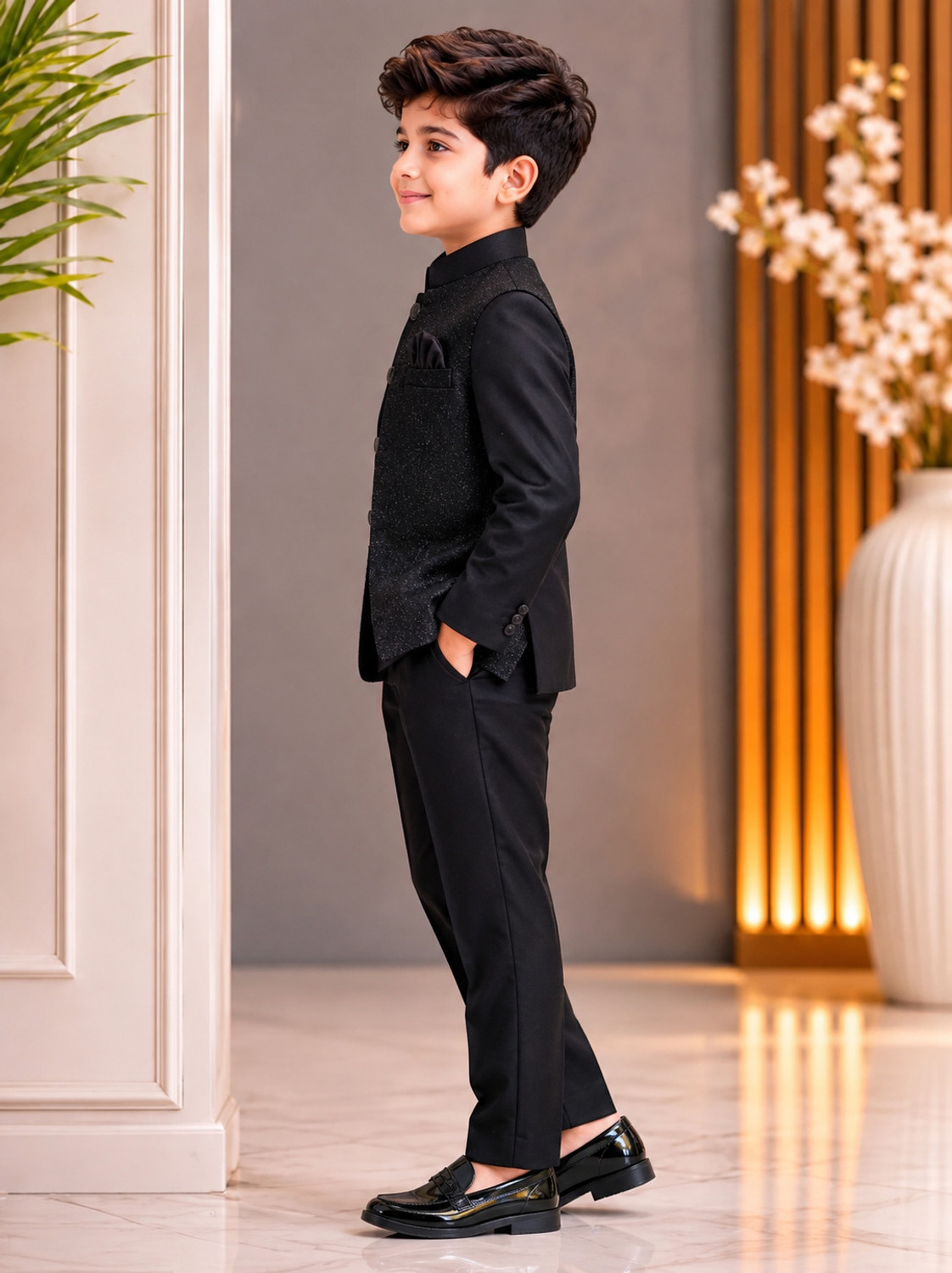 Image of Littel champ Boys Festive & Party Blazer and Pant Set (Black Pack of 1)