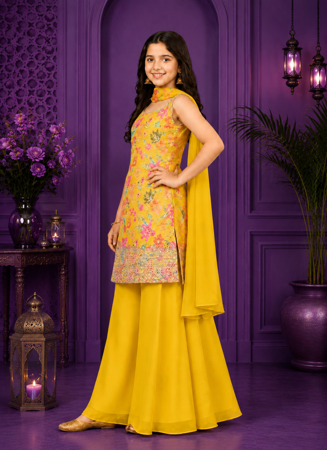 Image of FashionFrenzy Girls Festive & Party Kurta and Palazzo Set